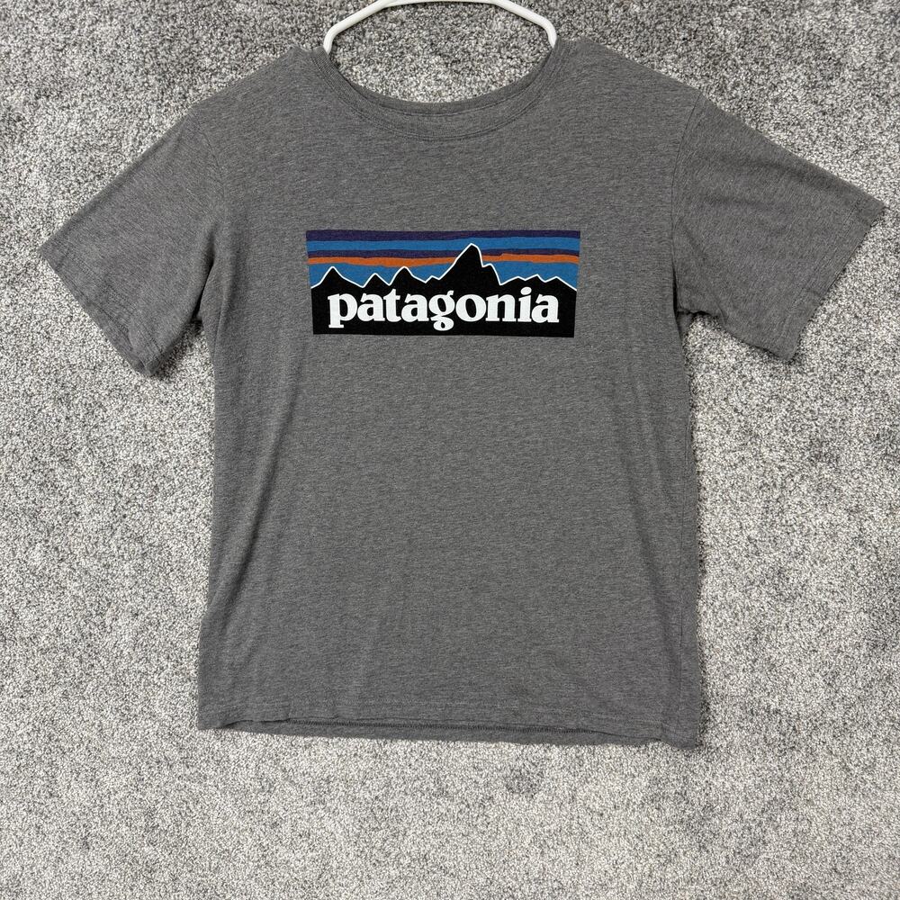 Patagonia Logo Shirt Youth XL Gray Organic Cotton Graphic Tee Outdoor Gorpcore